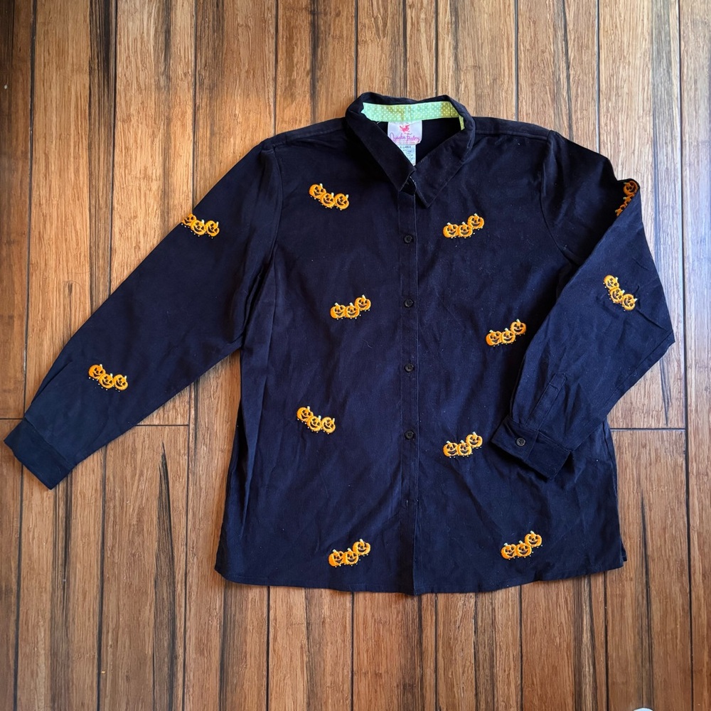 Vintage Quacker Factory Embroidered Pumpkin Halloween Button Up Corduroy Size XL - Picture 7 of 7